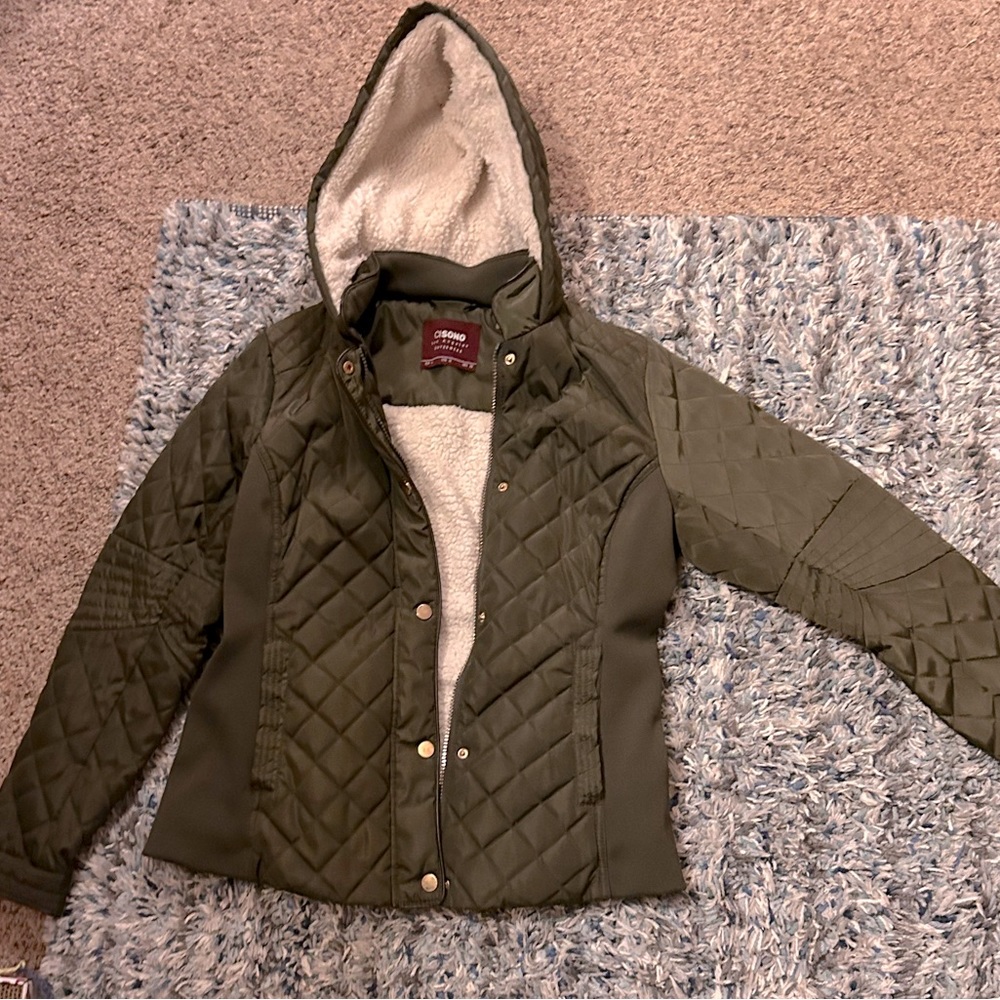 Army green fleece lined lightweight  winter coat